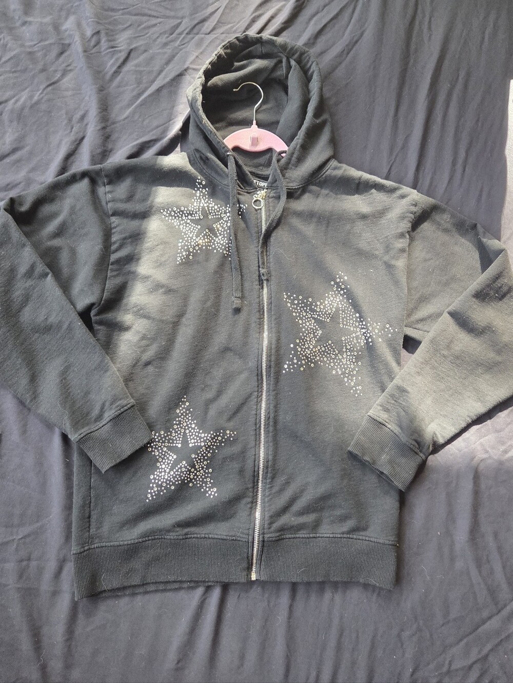 Hot Topic Black Zip-Up Hoodie With Rhinestone Stars